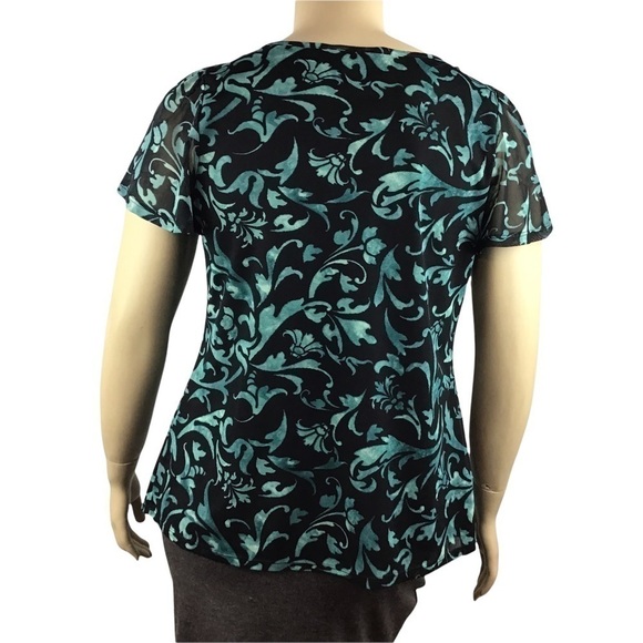 Elle Top Size 0X Multicolor Print Short Sleeve Lined Career Blouse - Picture 5 of 7